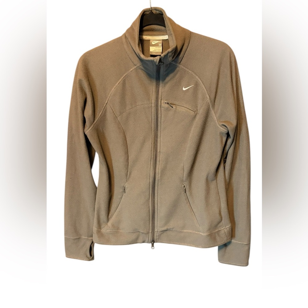 Nike Beige Fleece Zip Up Jacket Medium Cozy Athleisure Full Zip Layer